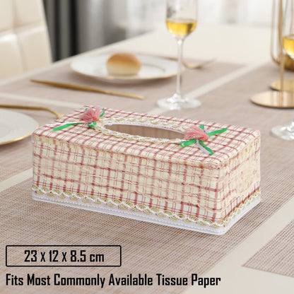 Plastic Tissue Paper Holder, Checkered Beige