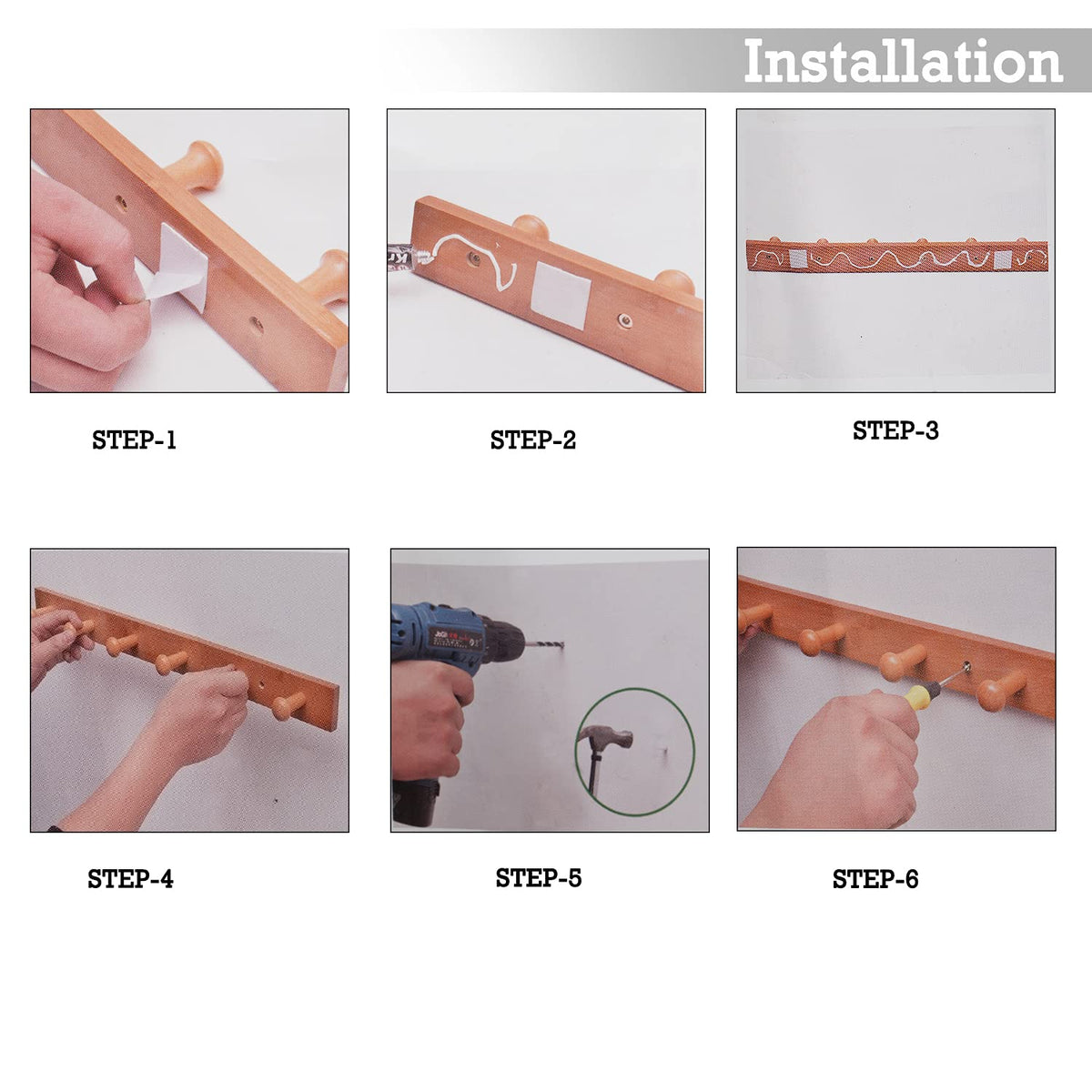 Buy Step by step guide on Installation for Bamboo Wooden Wall Hanging Hooks | HOKIPO