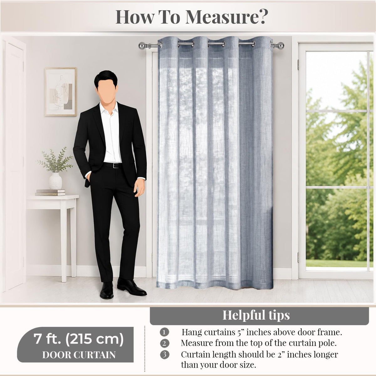 HOKIPO Breeze Sheer Curtains, 7 Feet Long - Slate Grey - image 7