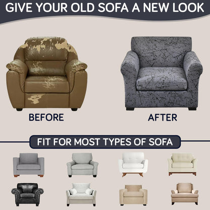 Printed Stretchable Sofa Slipcover with 1/2/3 Pc Separate Seat Cushion Cover for each 1/2/3 Seater, Intense Grey Splatter