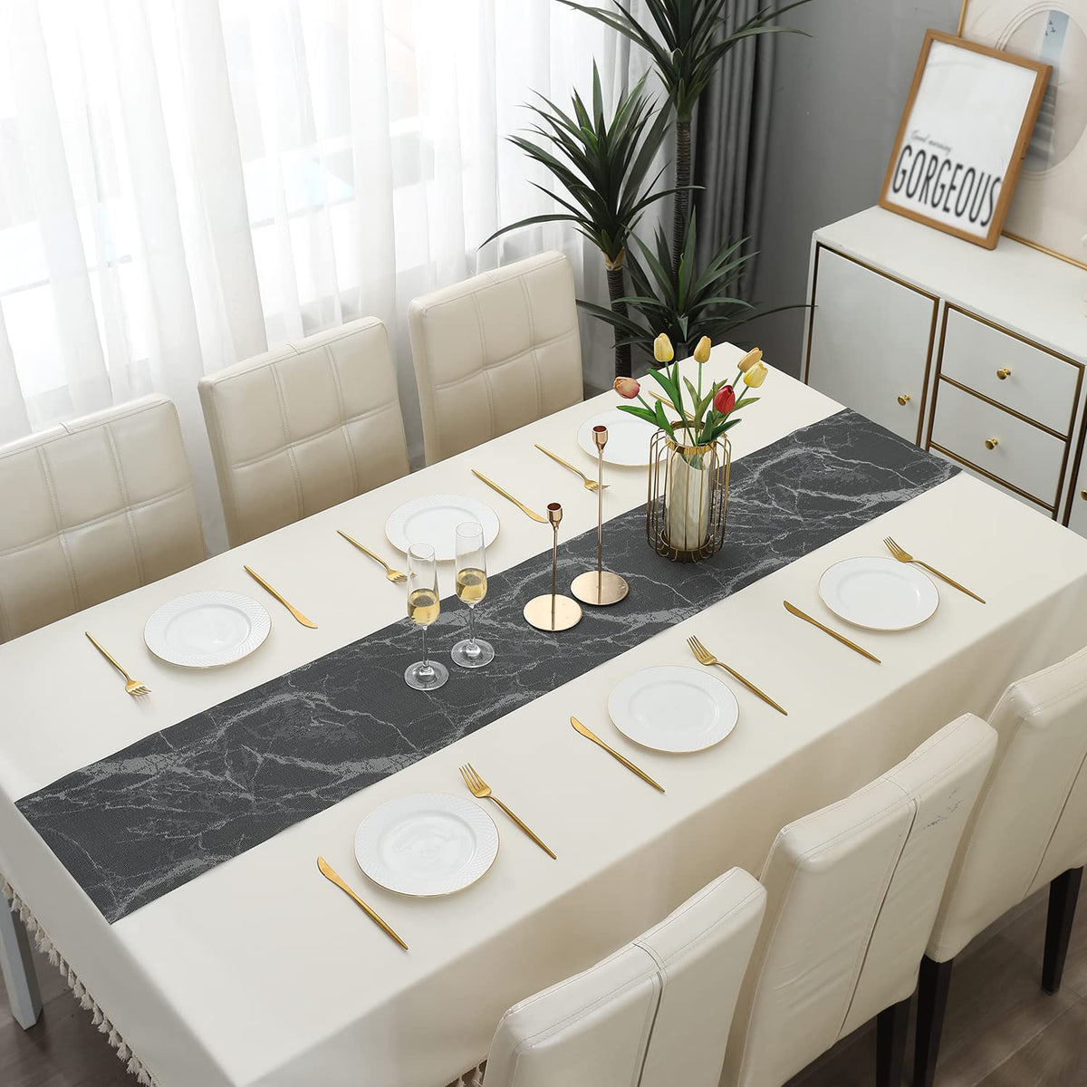 Buy Abstract Black Colour PVC Dining Table Runner - HOKIPO | Har Ghar Ka Humsafar