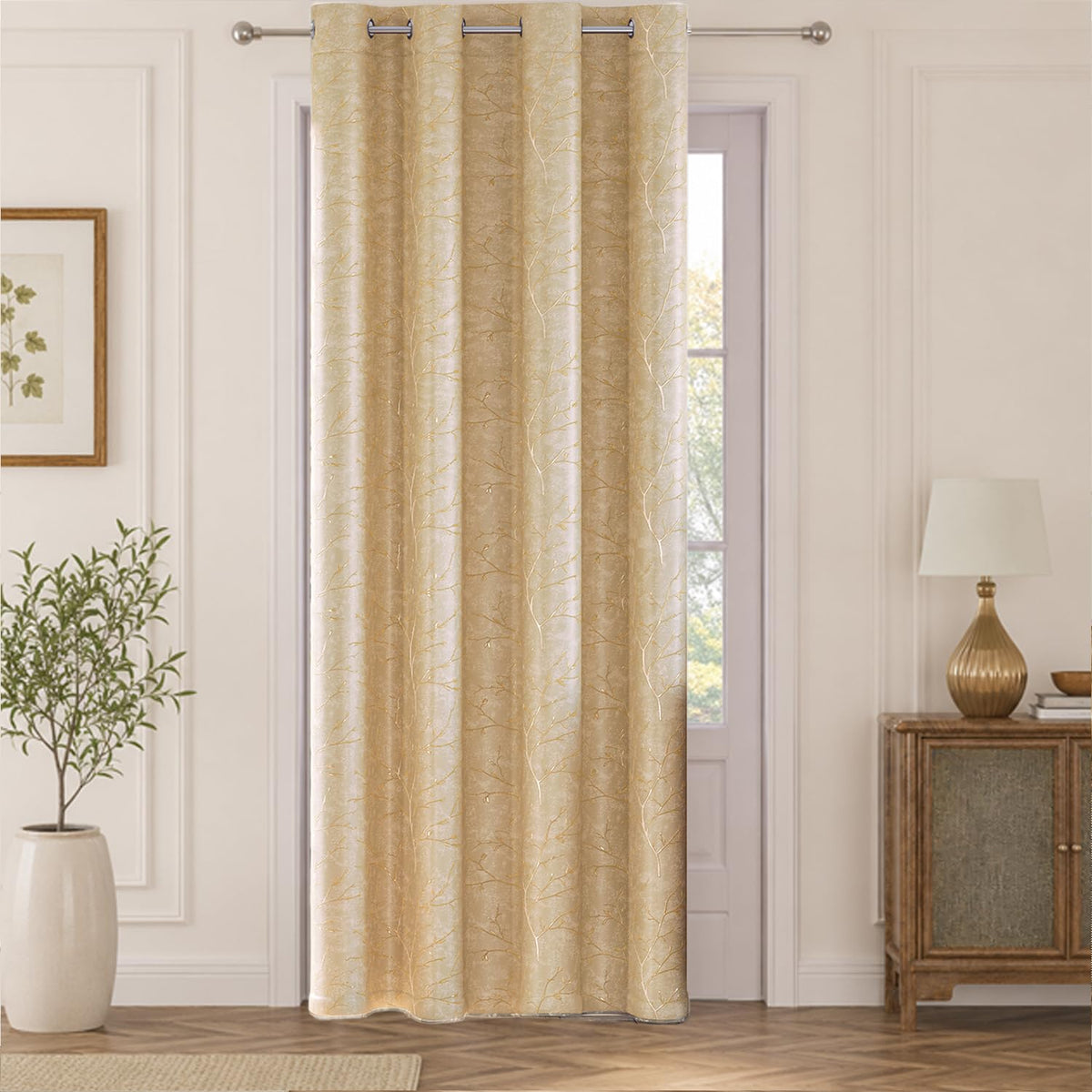 HOKIPO Shimmer Foil Printed Curtains, 7 Feet Long - Gold - image 2