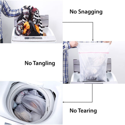 Mesh Laundry Clothes Washing Bag, Pack Of 3, White