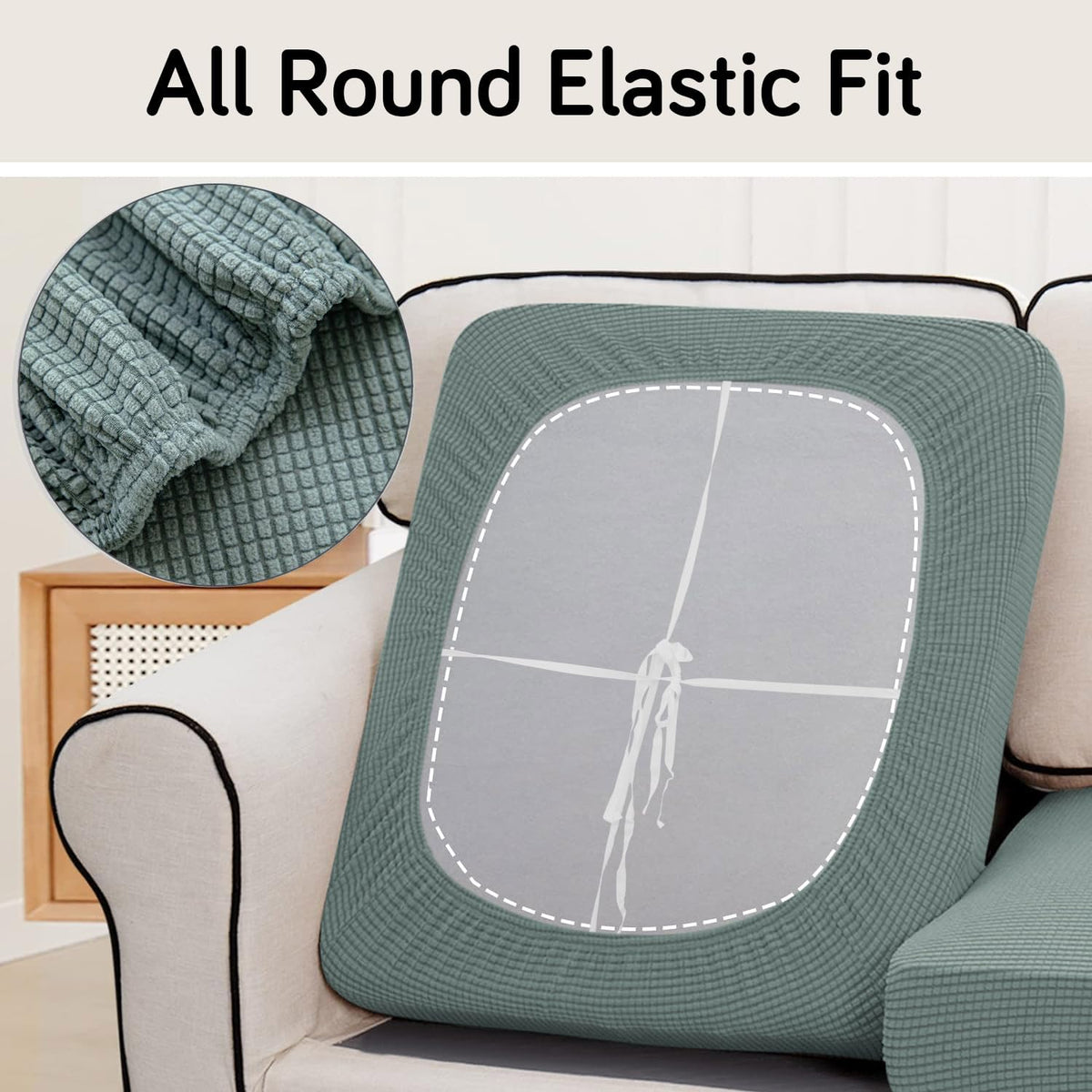 Stretchable Thick Jacquard Textured Seat Cushion Cover for 1/2/3 Seaters / Pieces for Sofa, Green