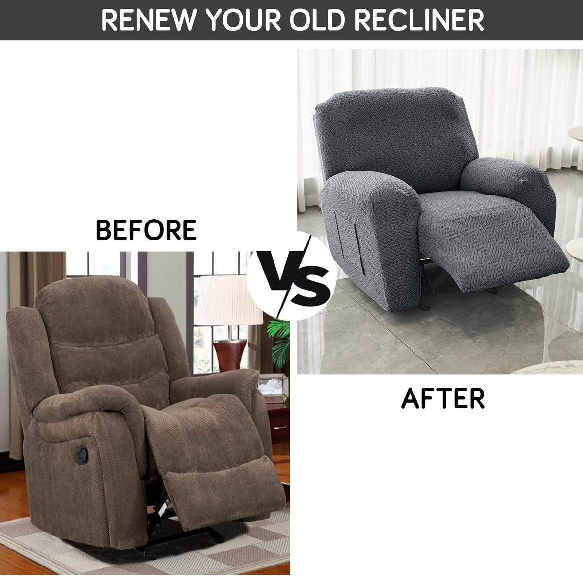 Premium 170 GSM Jacquard Fully Covered Recliner Sofa Cover for 1/2/3 Seaters, Dark Grey