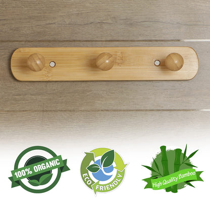 Bamboo Wooden Heavy Duty Wall Mounted Hooks for Hanging - 3/4/5 Hooks Rail