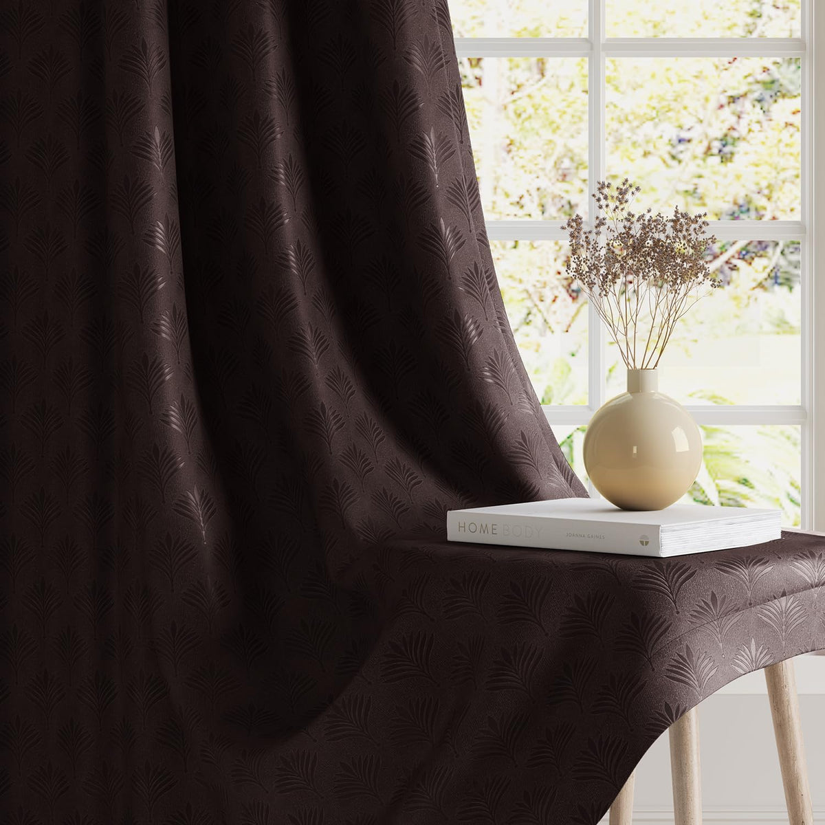 HOKIPO Palmea True Blackout Curtains, 7 Feet Long - Coffee