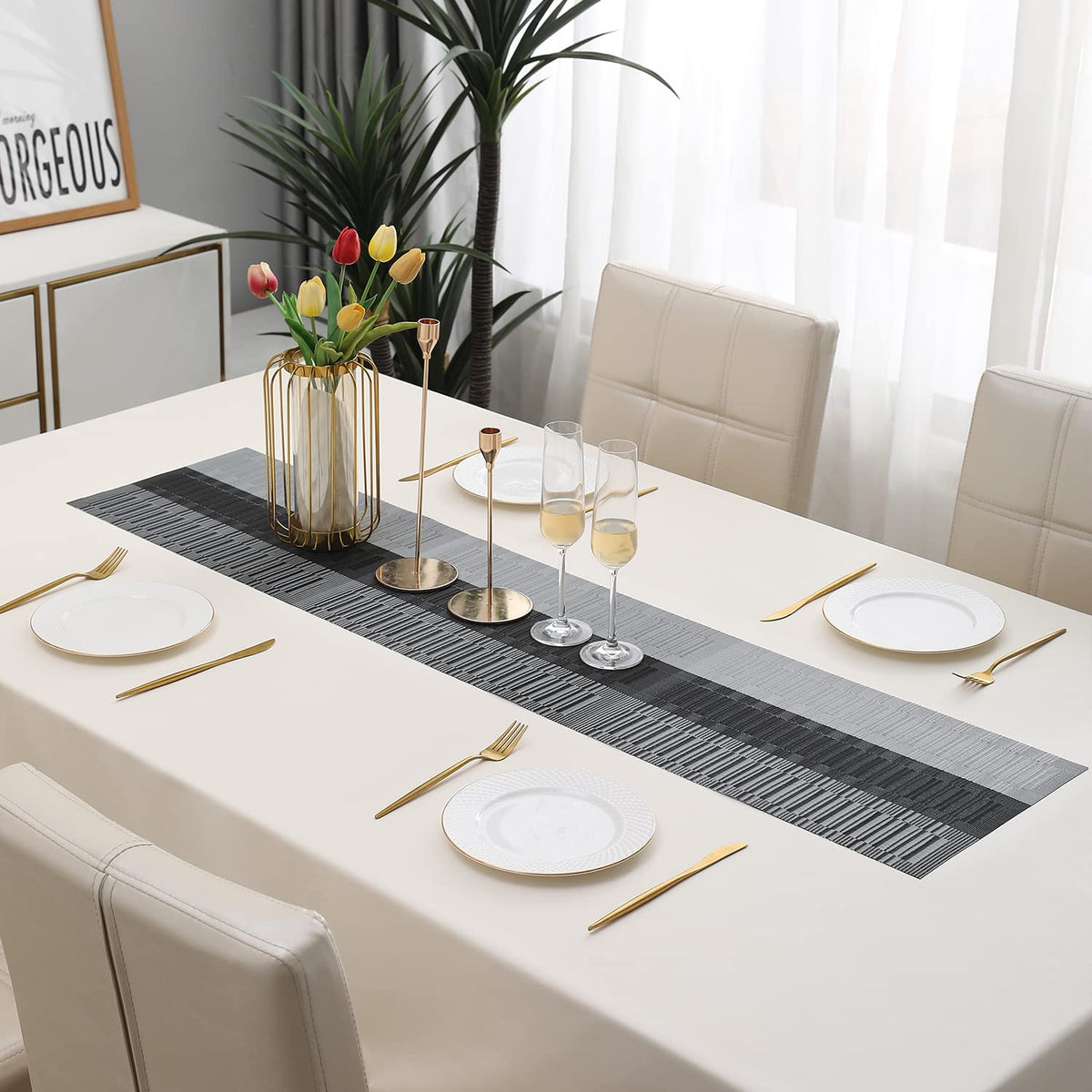 Buy Solid Grey Colour PVC Dining Table Runner - HOKIPO | Har Ghar ka Humsafar