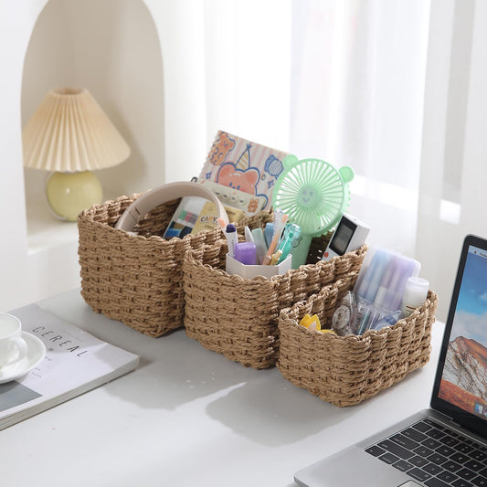 Eco-Friendly Paper Rope Storage Basket, Set of 2, Brown