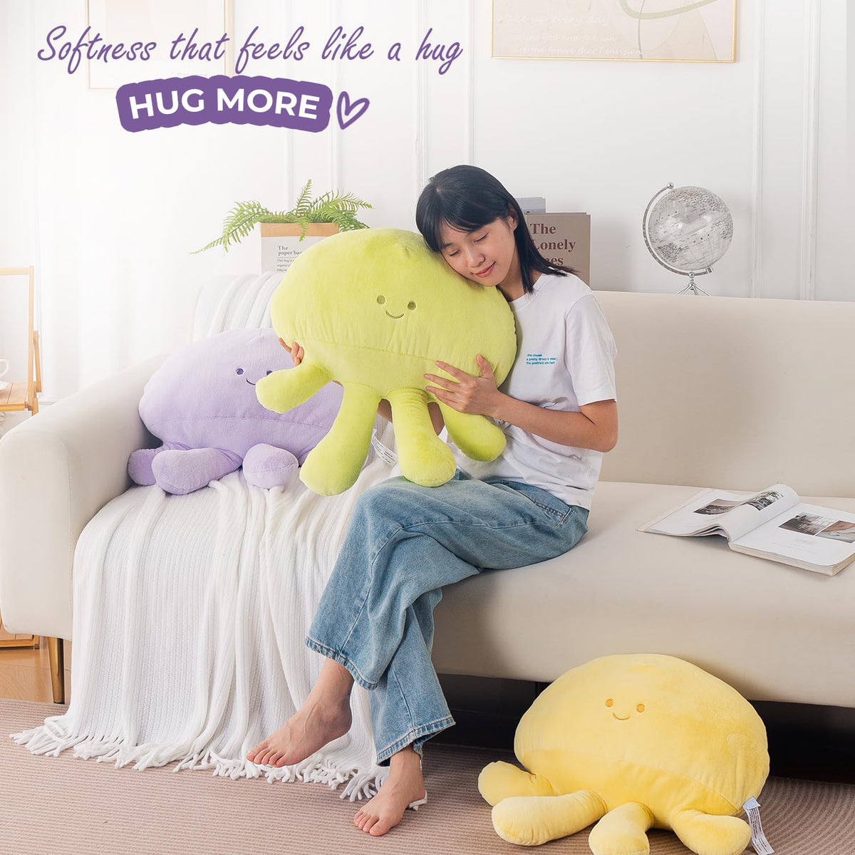HOKIPO Octopus Shaped Cushion for Kids Room & Nursery, 51x39 cm, Purple