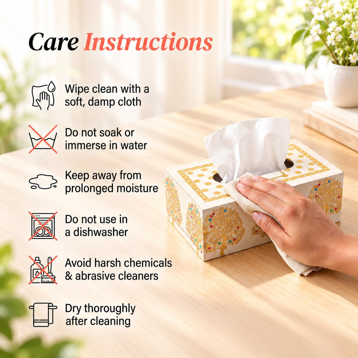 HOKIPO Tissue Box Holder, Rectangle, Engineered Wood, Swarna Vriksha - image 7