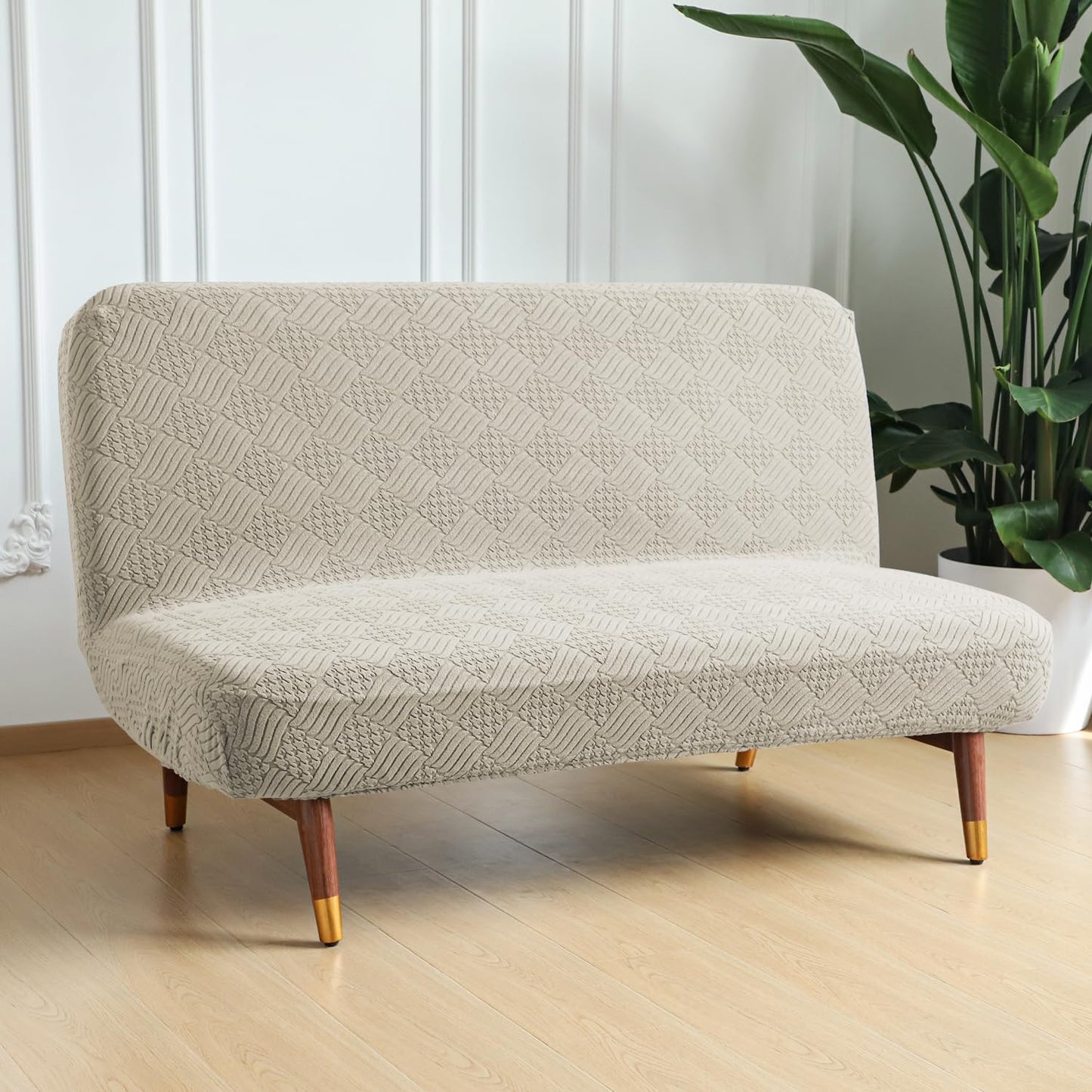 Luxurious Stretchable Spandex Jacquard Sofa-Cum-Bed Cover for Futon – Taupe Brown