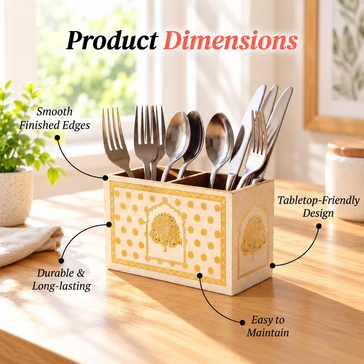 HOKIPO Cutlery Holder for Dining Table, Engineered Wood, Swarna Vriksha - image 3