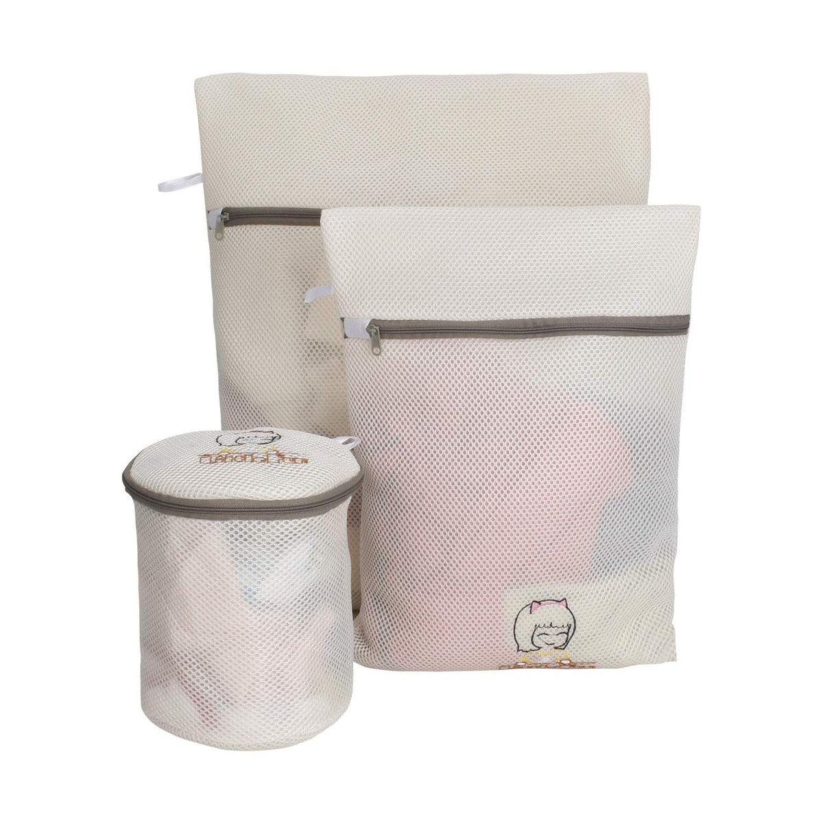 Premium Dual Layered Mesh Bags for Laundry Clothes Washing Bag, Pack of 3 (Beige)