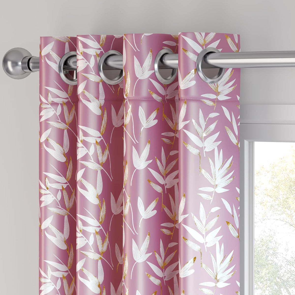 HOKIPO Luxe Foliage Foil Printed Curtains, 7 Feet Long - Onion Pink - image 7