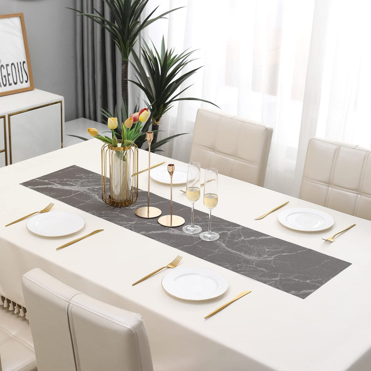 Buy Abstract Brown Colour PVC Table Runner Online - HOKIPO | Har Ghar Ka Humsafar