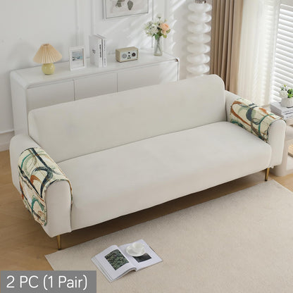 Water Repellent & Waterproof Sofa Armrest Covers with Pockets (Set of 2) - Parchement Beige Abstract Art