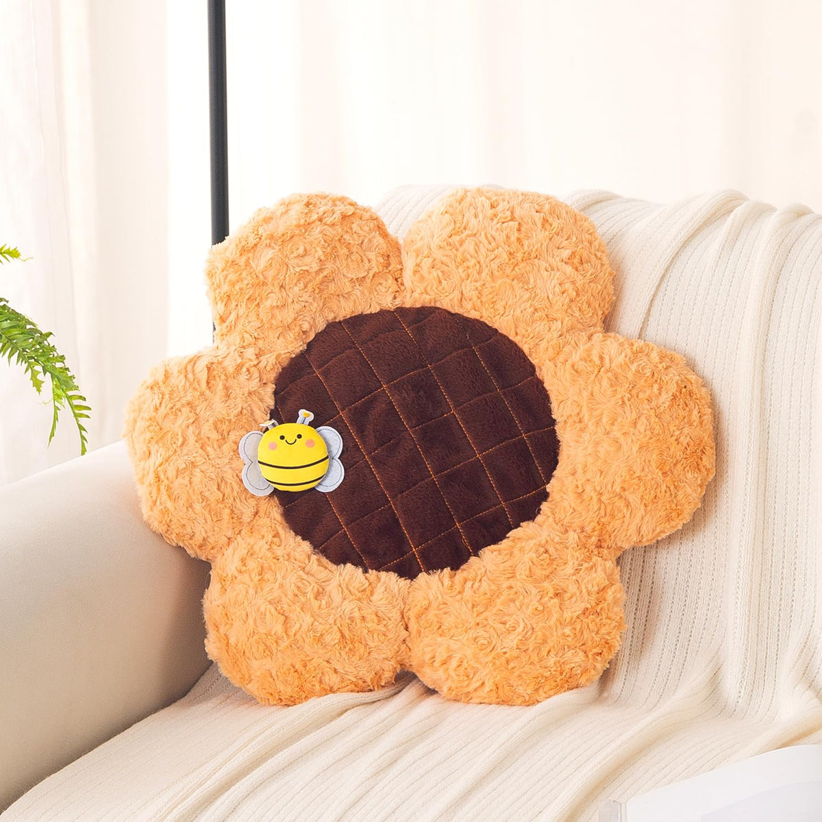 HOKIPO Sunflower Bee Cushion for Sofa & Bed, 50 cm, Peach