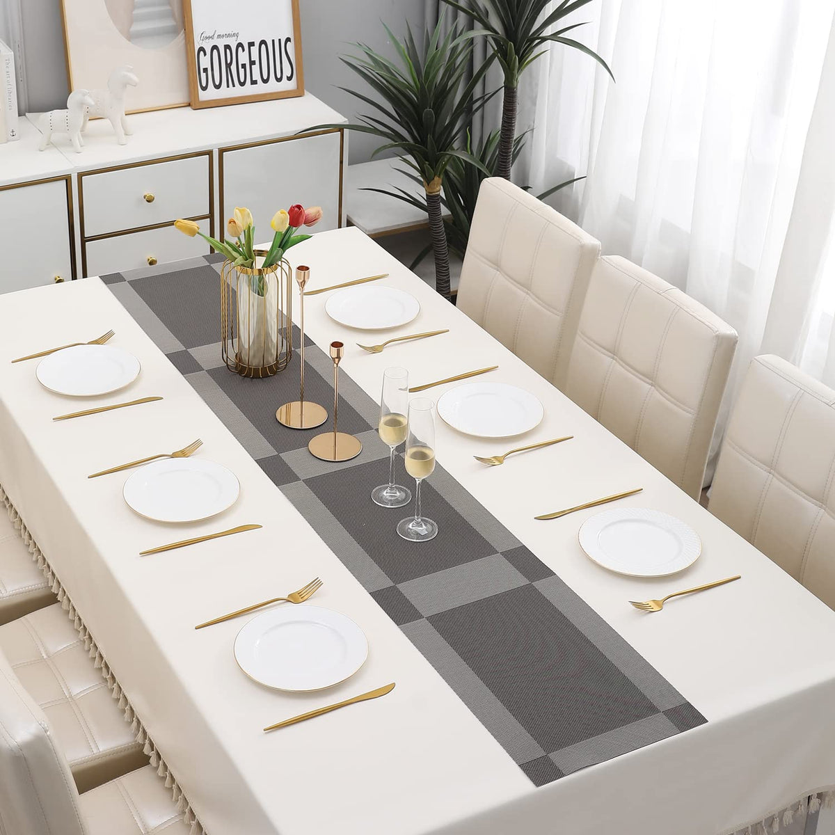 Buy Grey Colour PVC Table Runner for Dining Table | HOKIPO
