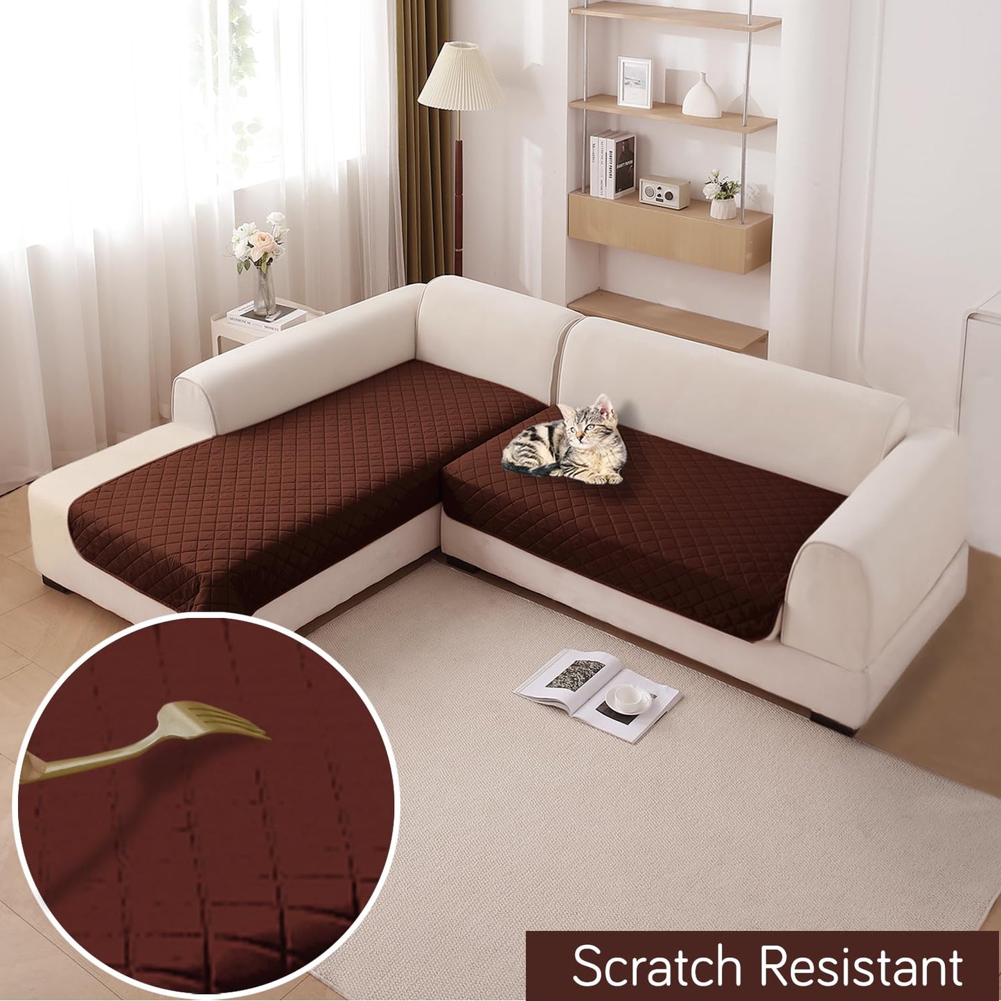 HOKIPO Waterproof Quilted Quick Dry L Shape Sofa Seat Cover Mat, Brown