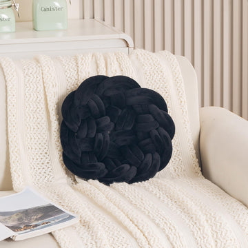 HOKIPO Round Braided Knot Cushion for Bed, Couch & Chair, 36 cm, Black