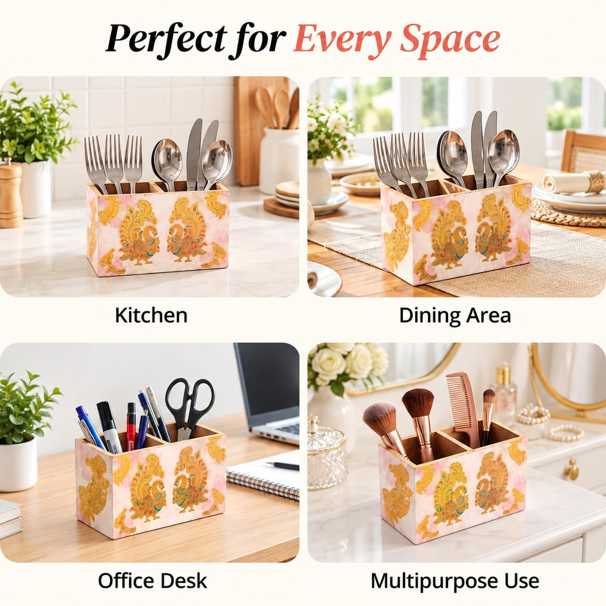 HOKIPO Cutlery Holder for Dining Table, Engineered Wood, Mayur Mahal - image 4