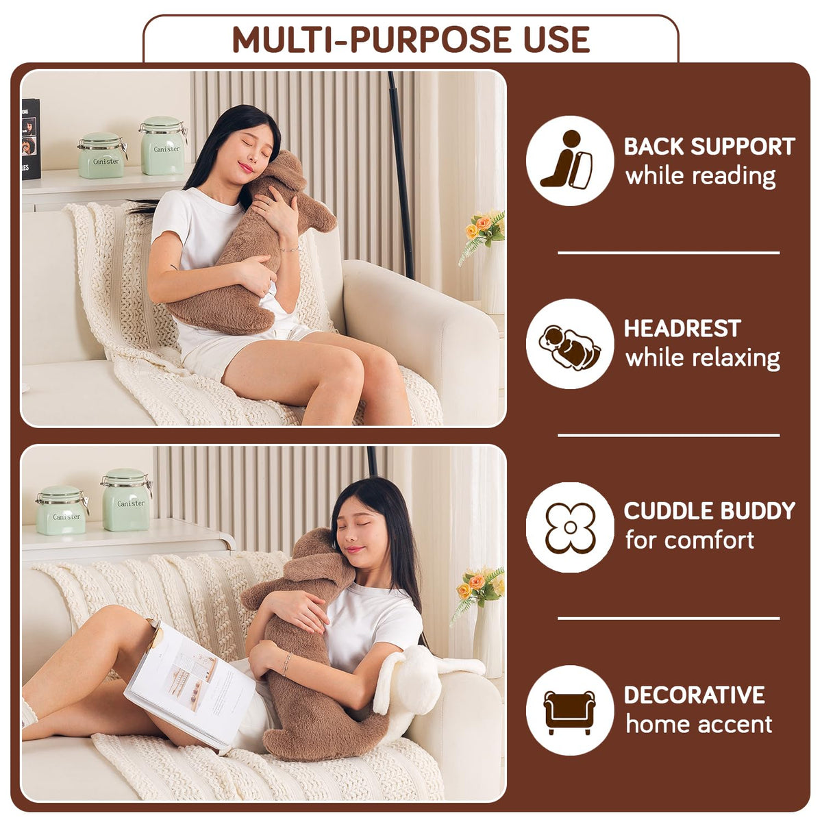 HOKIPO Dog Shaped Plush Cushion for Kids Room & Nursery, 59 cm, White