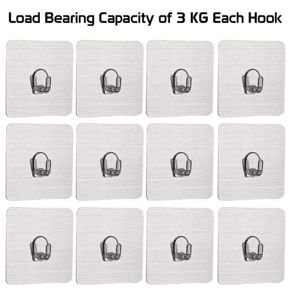 Magic Sticker Series Self Adhesive Hooks, Pack of 6/12 (Load Bearing Capacity of 3 KG Each Hook)