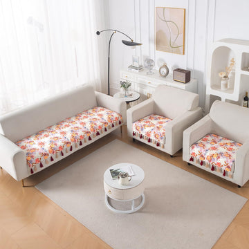 'Whispers of Nature' Series Holland Velvet Sofa Seat Mat with Tassel, Vintage Rose Bloom