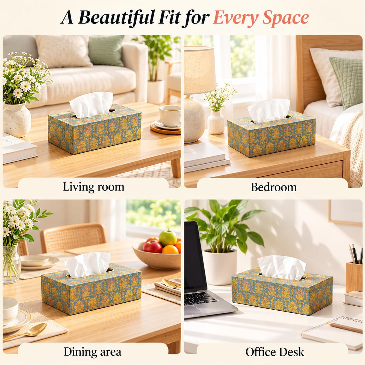 HOKIPO Tissue Box Holder, Rectangle, Engineered Wood, Shahi Gulnaar - image 2
