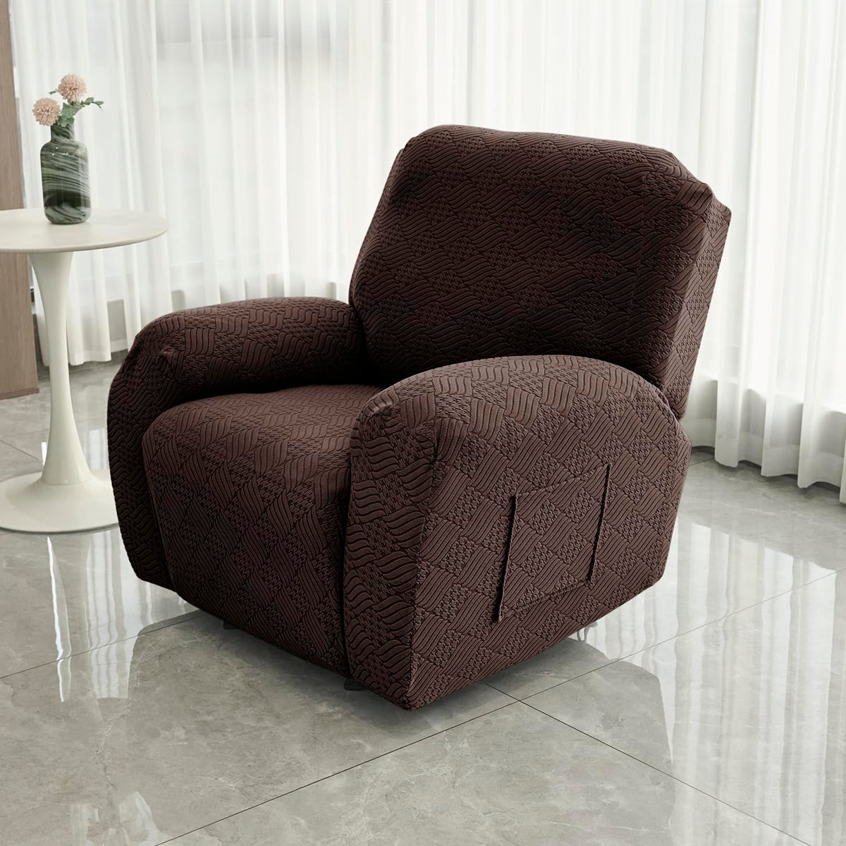 Buy Brown Colour Jacquard Single Seater Recliner Sofa Cover