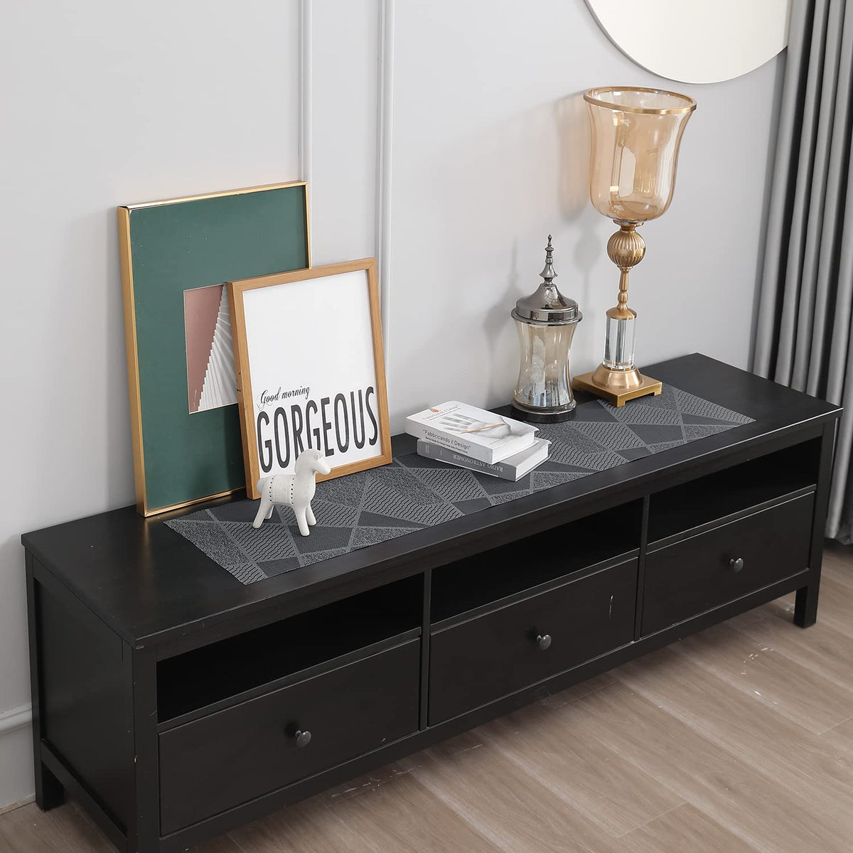Buy Abstract Black Colour PVC Side Tables Runner | HOKIPO