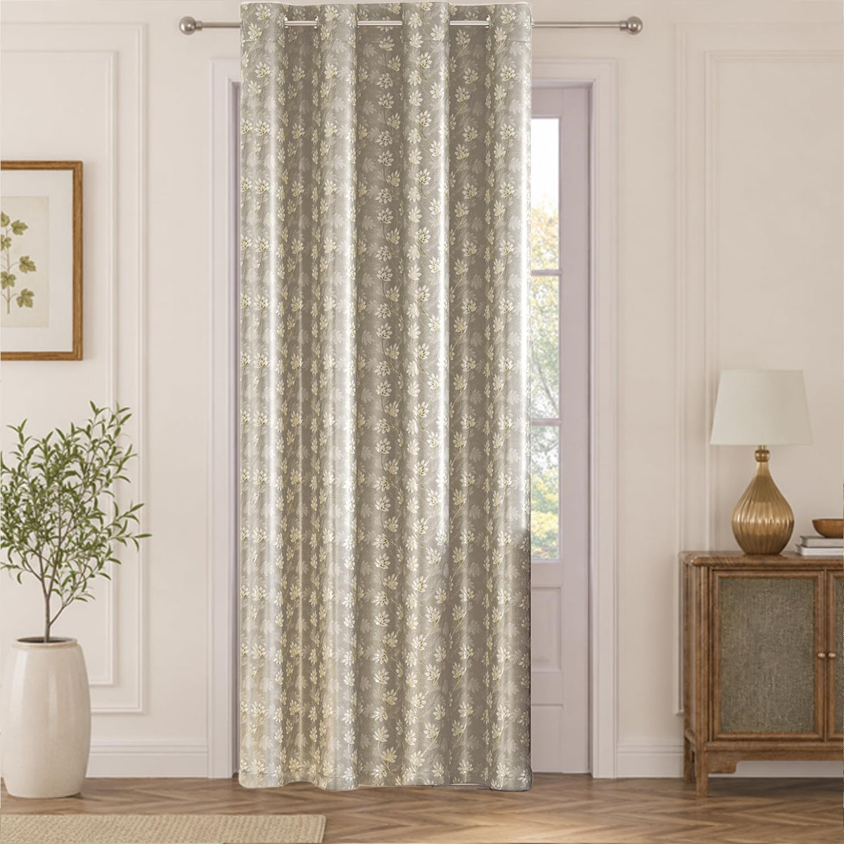 HOKIPO Vogue Shine Eyelet Curtains, 7 Feet Long - Classic Taupe - image 2