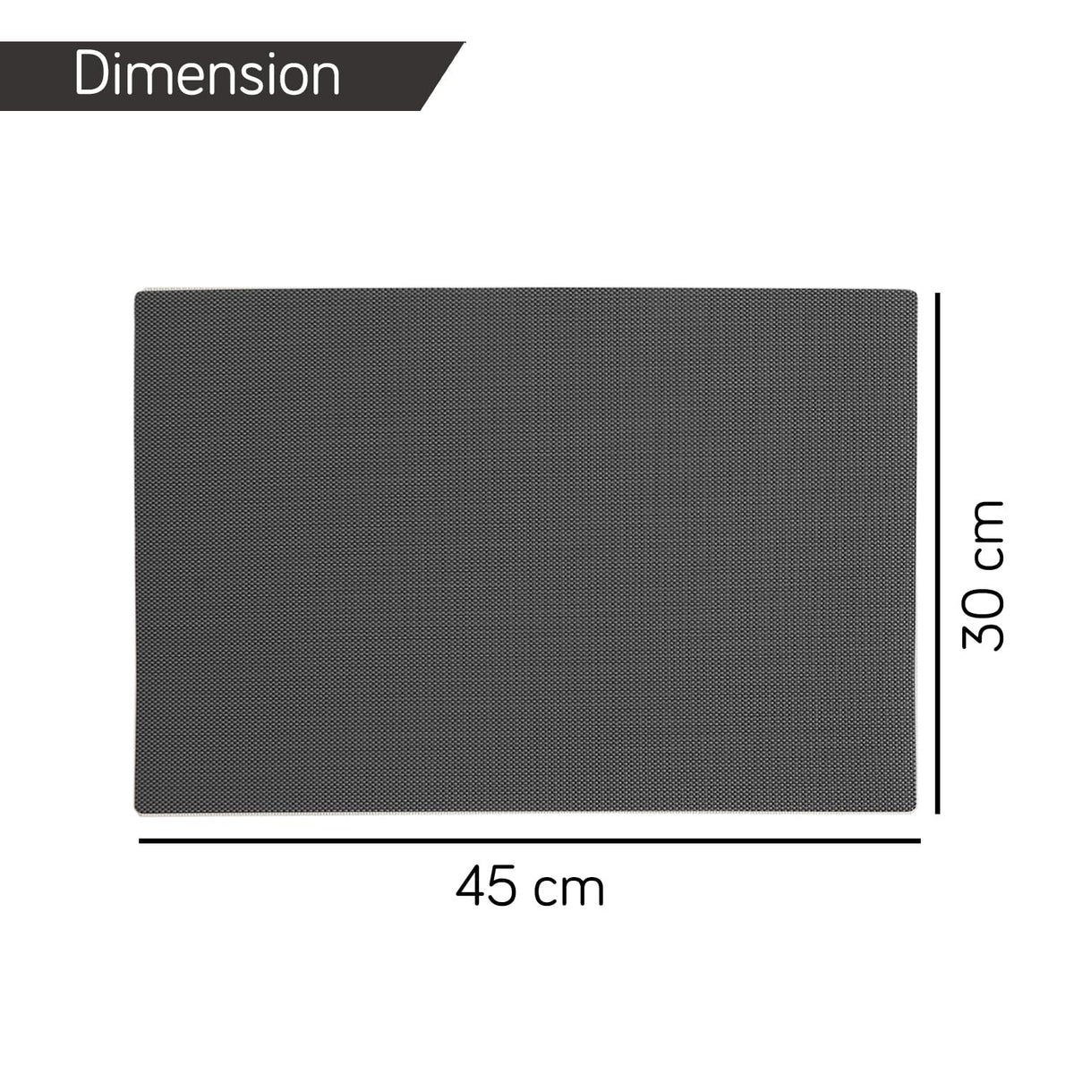 Charcoal black waterproof table mat with dimension of 45 cm x 30 cm