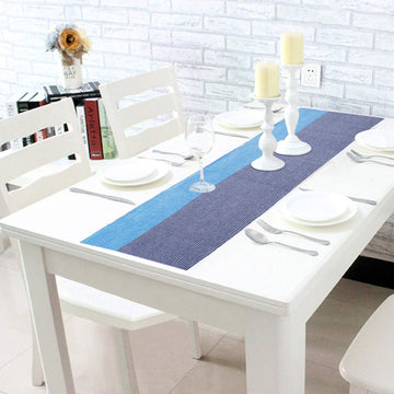 Buy Blue Colour Cotton Ribbed Table Runner Online - HOKIPO | Har Ghar ka Humsafar