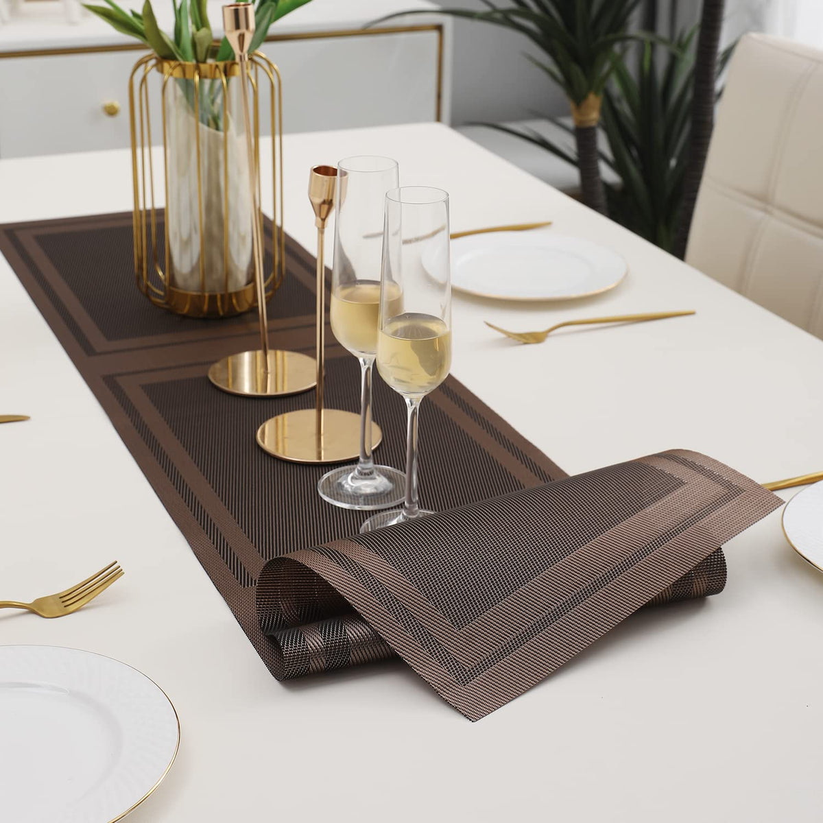 Buy Copper Brown Colour PVC Table Runner Mat | HOKIPO
