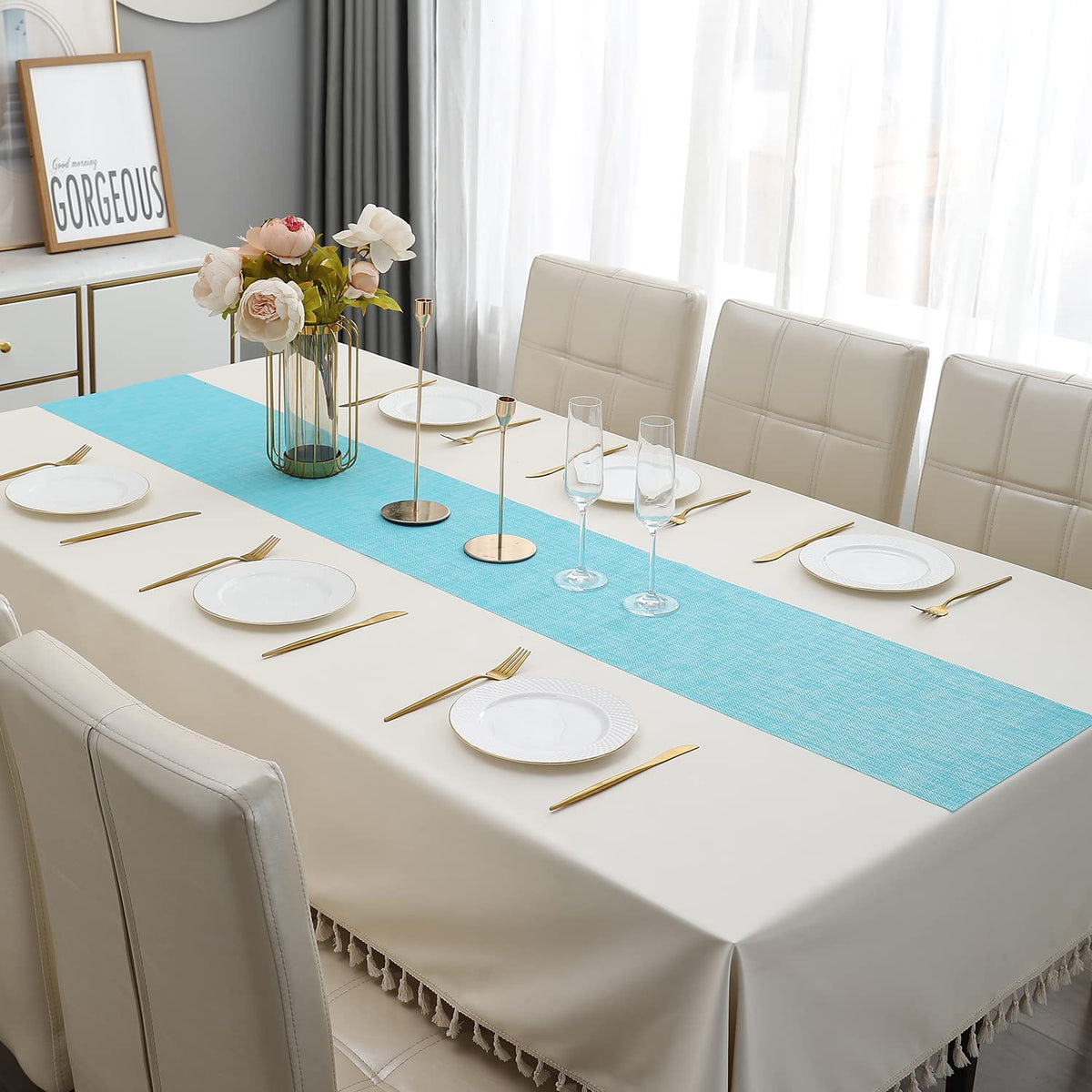 Buy Blue Colour PVC Table Runner Online - HOKIPO | Har Ghar Ka Humsafar
