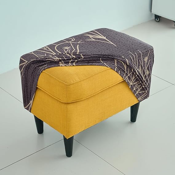 Stretchable 140 GSM Footstool Cover, Dark Coffee Twigs