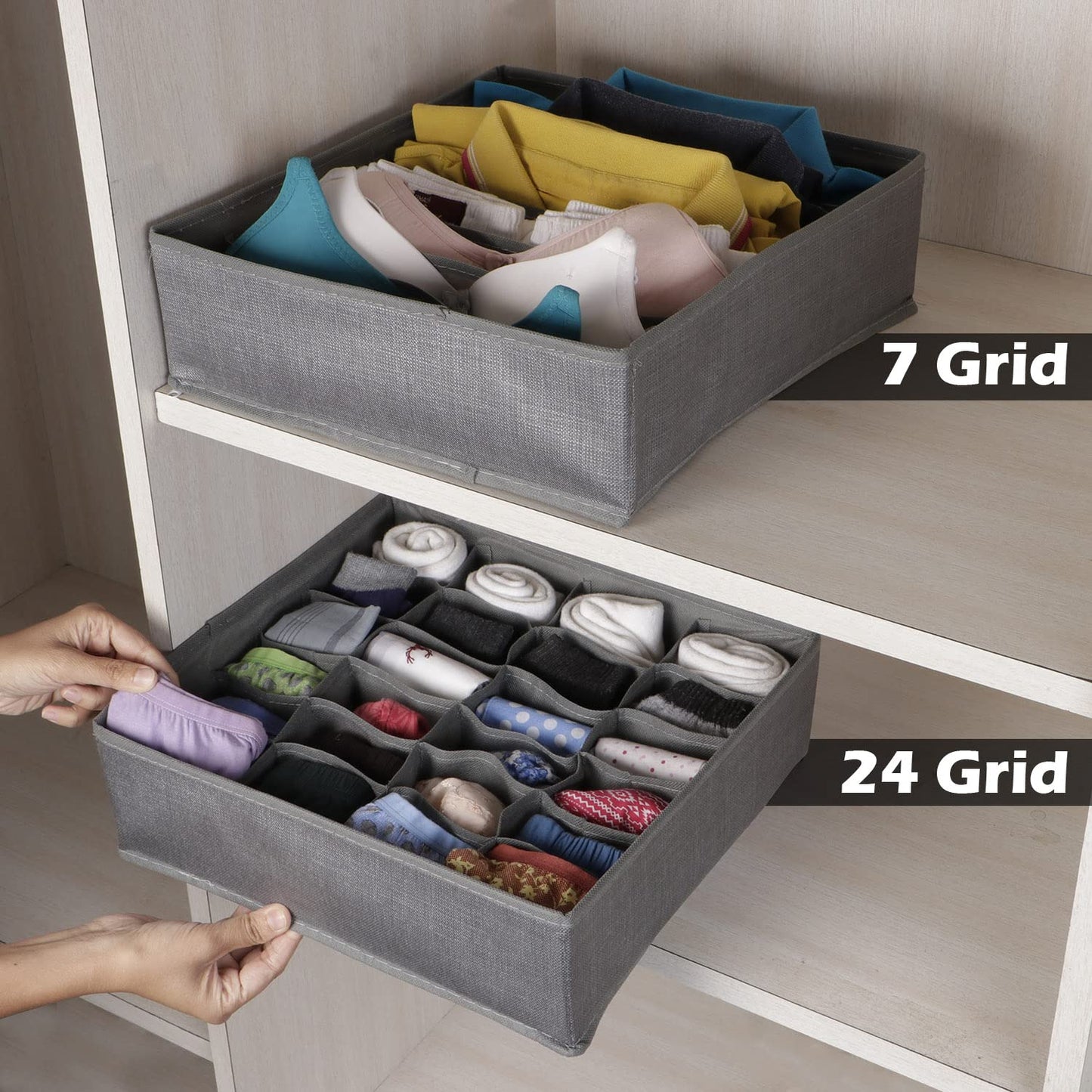 Non-Woven Fabric Undergarment Organizer Storage Box For Drawers Bra Panty Socks Tie Lingerie Organizer For Wardrobe, Grey