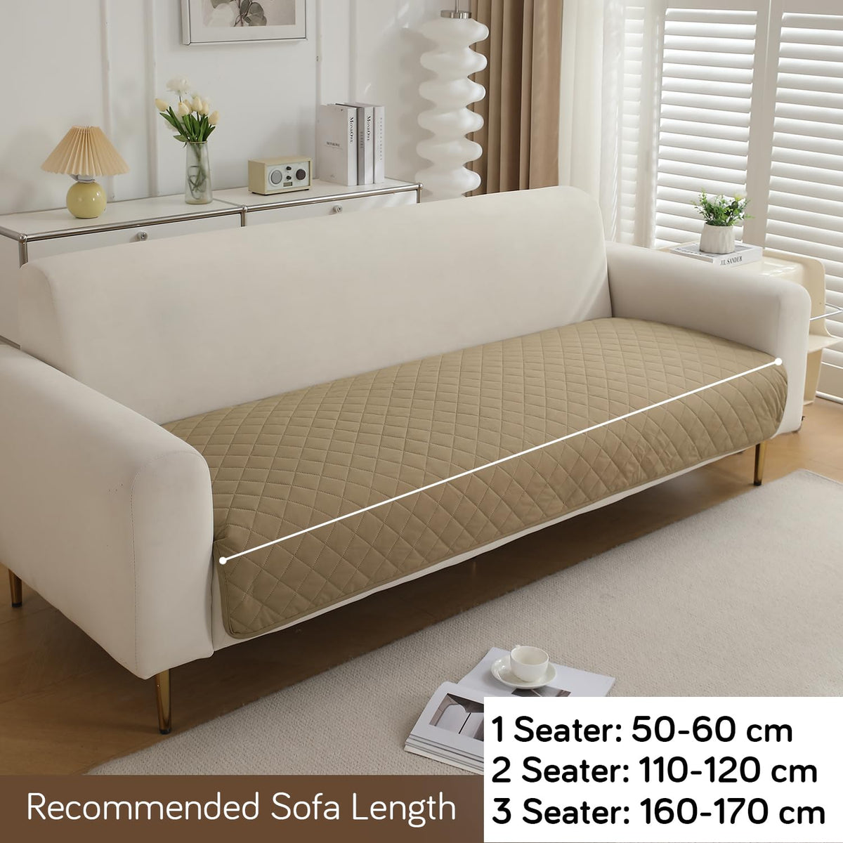 Waterproof Anti-Slip Quick Dry Sofa Seat Mat for 1/2/3 Seater, Beige