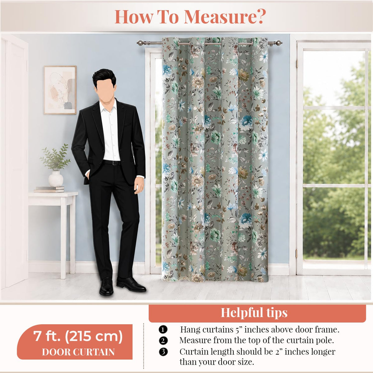 HOKIPO Bloomscape Eyelet Curtains, 7 Feet Long - Sage Grey - image 8