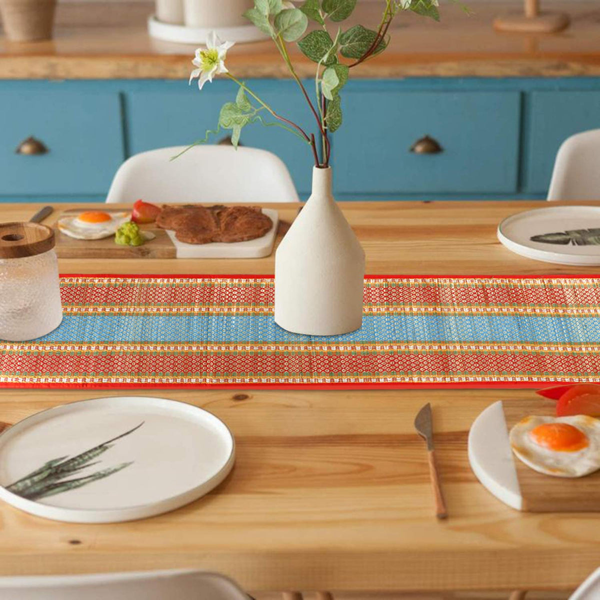Buy Red Colour Heat Resistant Eco-friendly Natural Handmade Dining Table Runner | HOKIPO