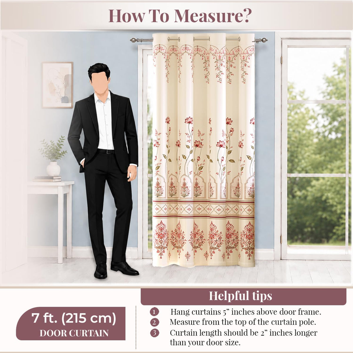 HOKIPO Harmony Printed Eyelet Curtains, 7 Feet Long - Lotus Arch - image 8
