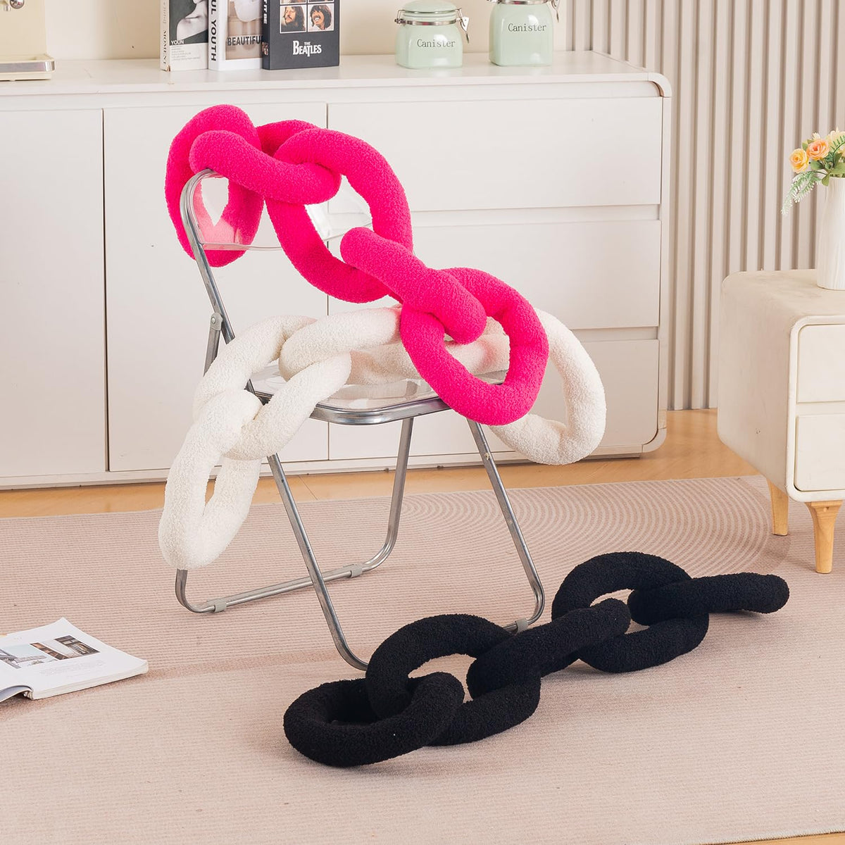 HOKIPO Chunky Knot Chain Cushion for Sofa & Bed, 100 cm, Black
