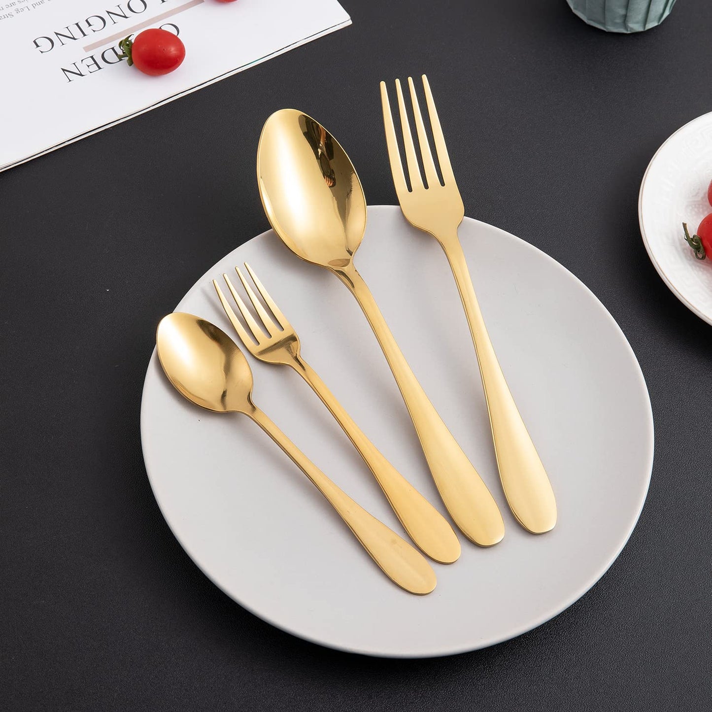 Gold Cutlery Set of 18 / 24 Pcs Stainless Steel Flatware Set, Mirror Finish with Gift Box