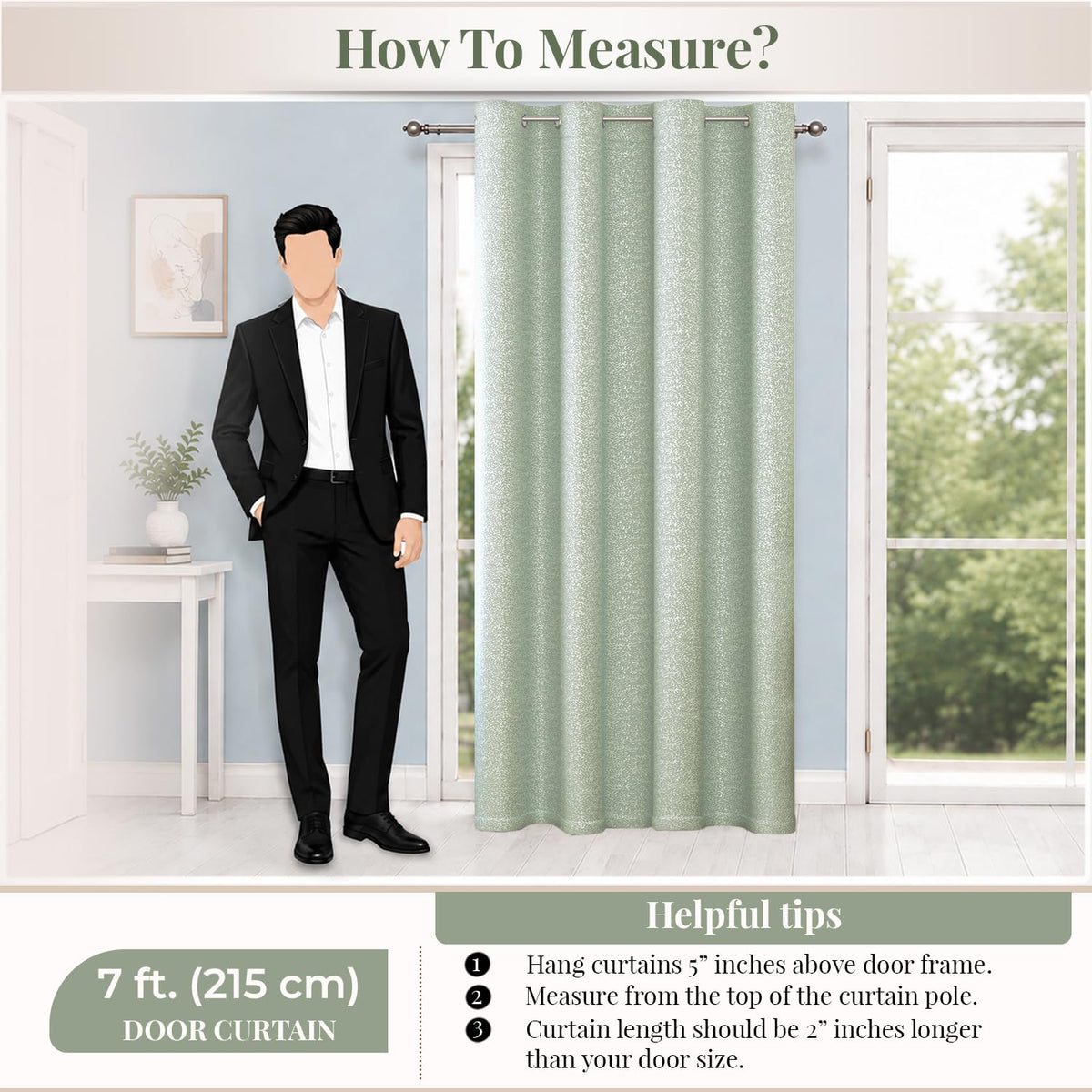 HOKIPO Eden Eyelet Curtains, 7 Feet Long - Sage Green - image 8