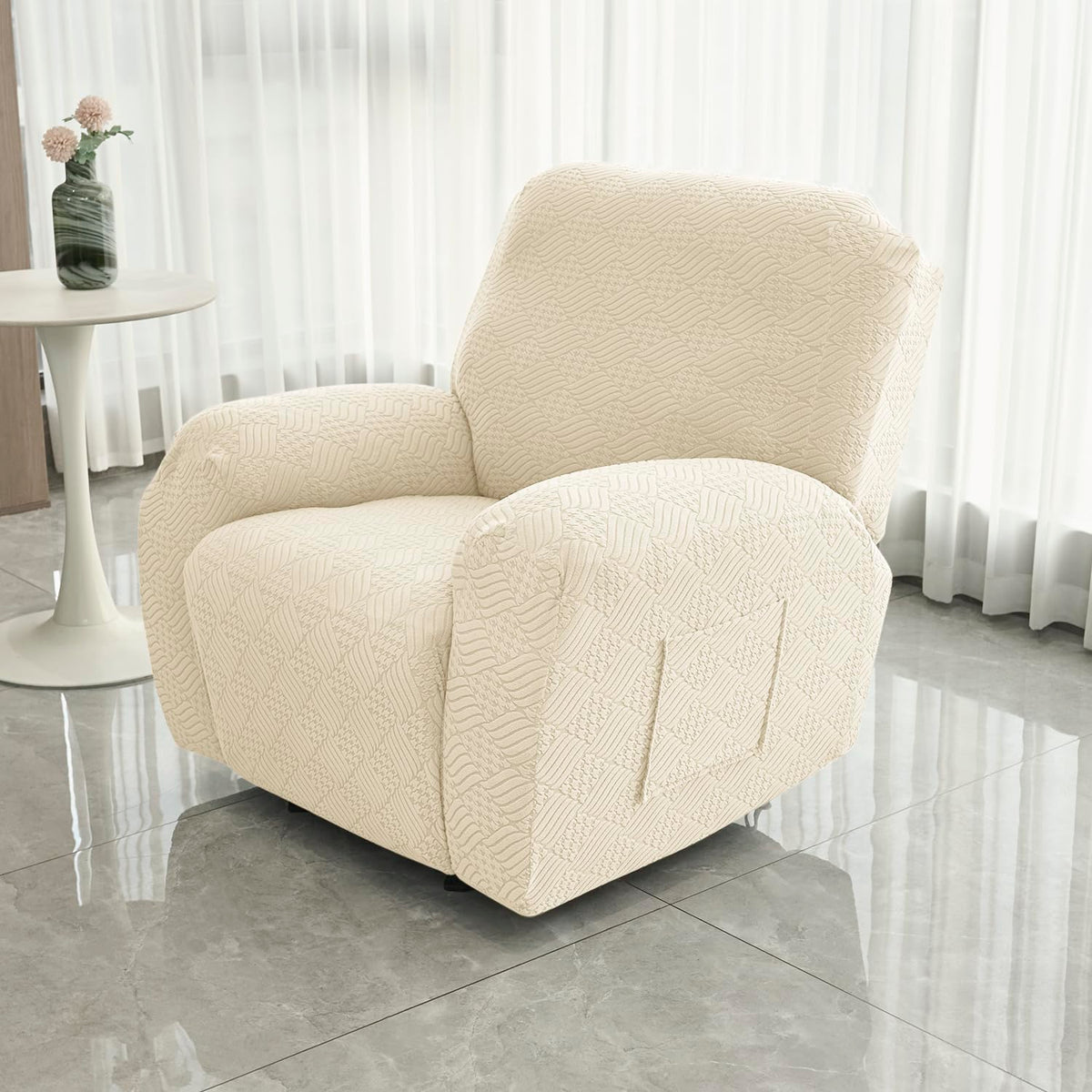 Buy HOKIPO Beige colour jacquard recliner sofa cover with pocket