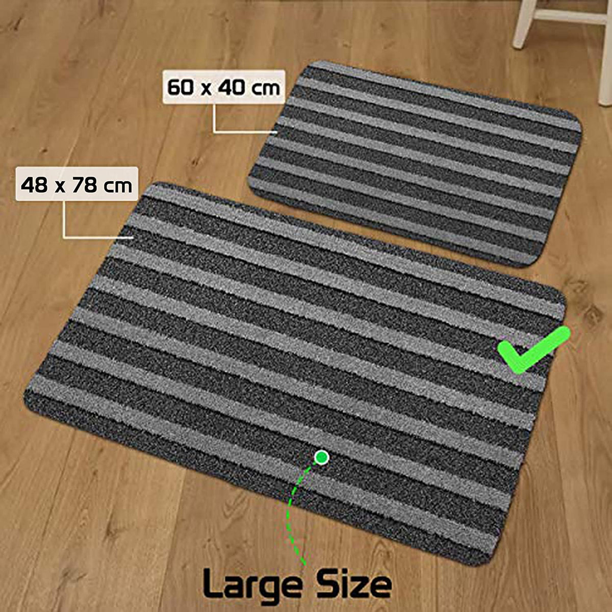 Rubber Back Rectangular Door Mats For Entrance Big Size, 48X78 Cm, Grey
