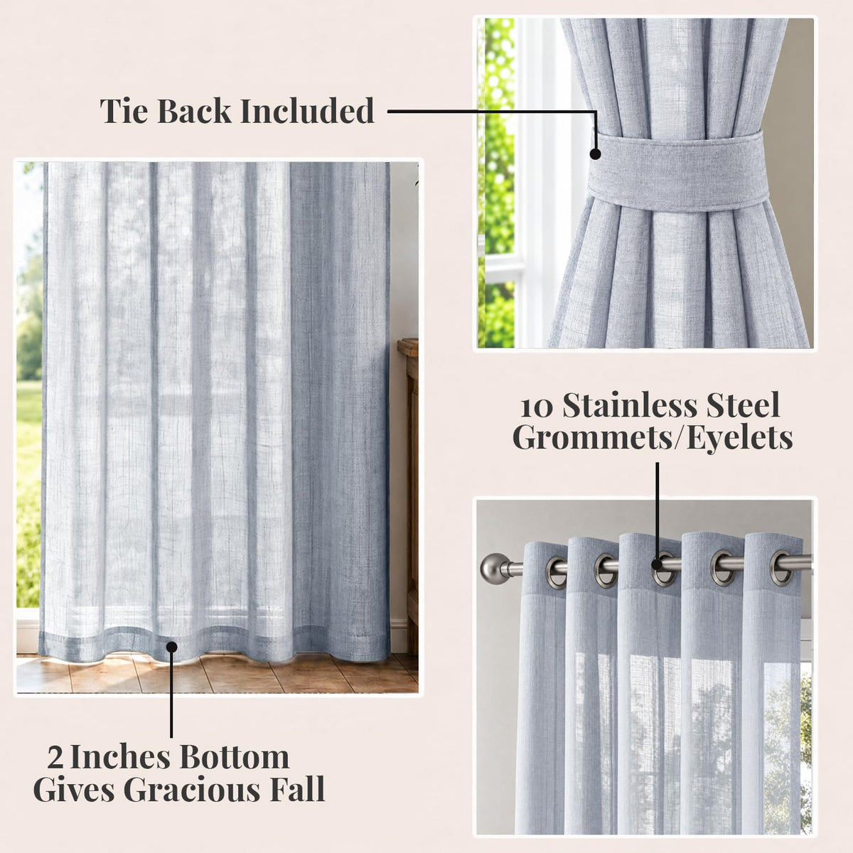 HOKIPO Breeze Sheer Curtains, 7 Feet Long - Slate Grey - image 4