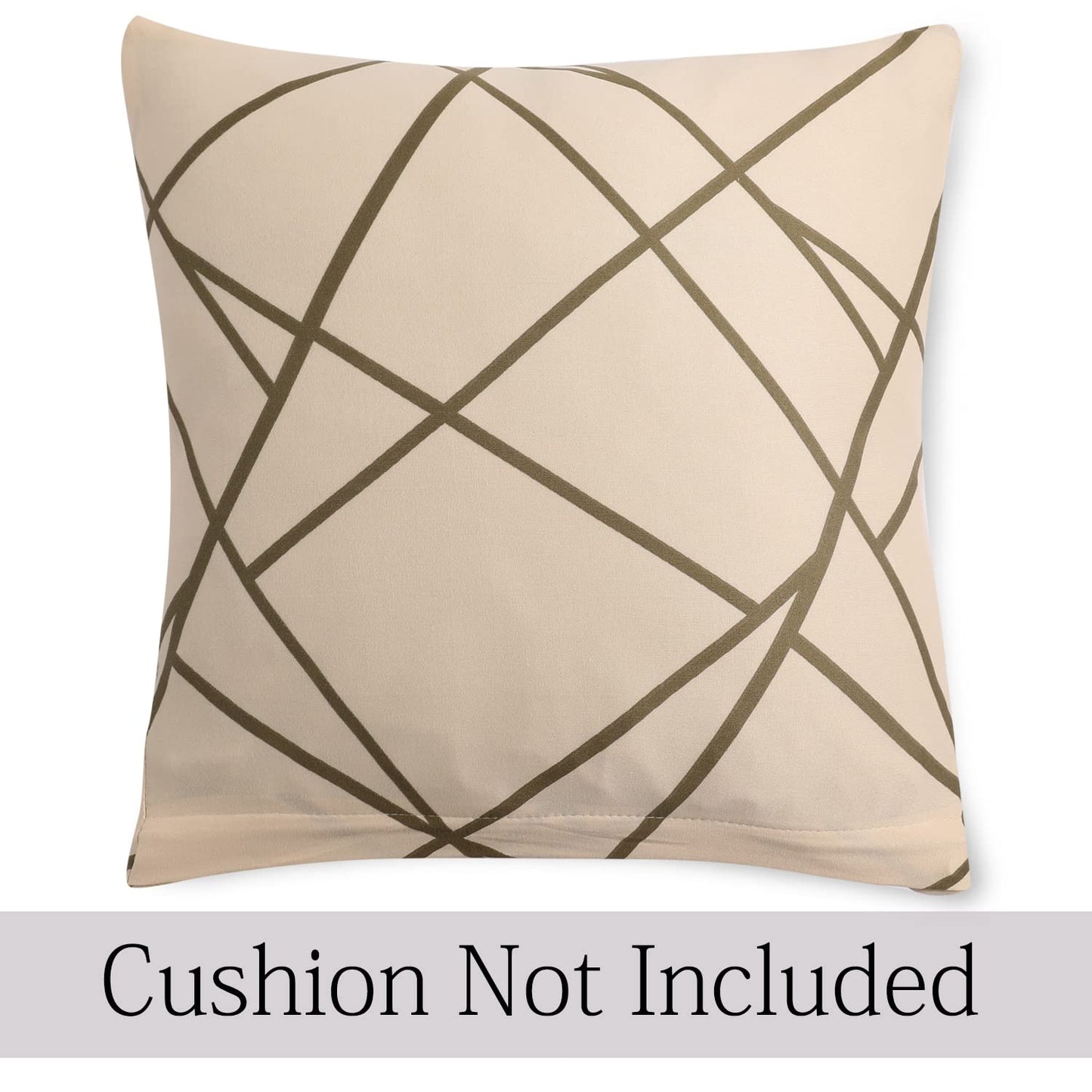 HOKIPO Stretchable Pack of 2 Cushion Cover 16x16, Beige Abstract Line